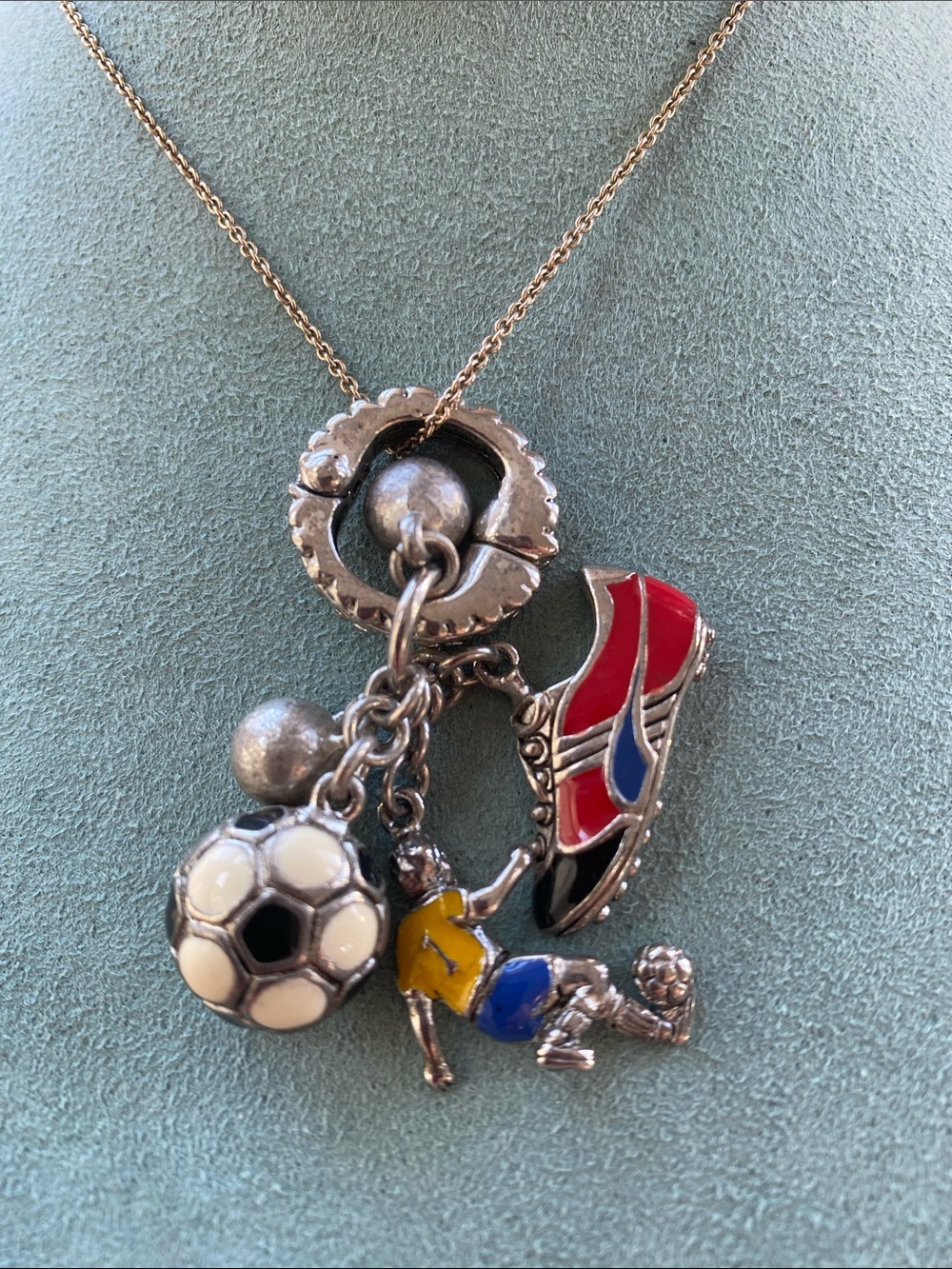 Soccer Charm Necklace with Colorful Enamel Charms